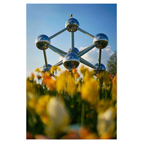 artboxONE Poster 90x60 cm Städte Atomium hochwertiger Design Kunstdruck - Bild brüssel Atomium Blumen von artboxONE