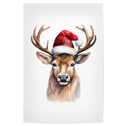 artboxONE Poster 90x60 cm Tiere Roter Weihnachtshirschhut - Bild Weihnachten Design Feiertag von artboxONE