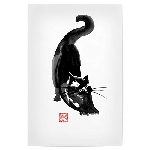 artboxONE Poster 90x60 cm Tiere Stretching cat hochwertiger Design Kunstdruck - Bild cat Chat Japan von artboxONE