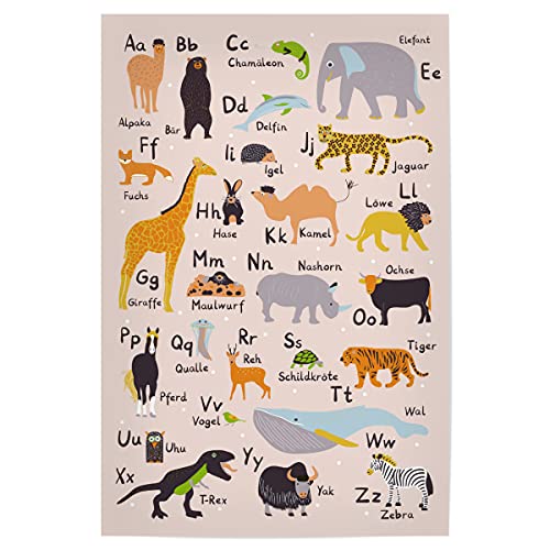 artboxONE Poster 90x60 cm Typografie ABC Tiere Lernposter Alphabet - Bild Tiere Alphabet Einschulung von artboxONE
