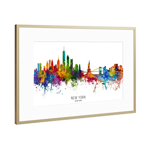 artboxONE Poster mit Rahmen Gold 45x30 cm New York Skyline txt von Michael Tompsett - gerahmtes Poster von artboxONE