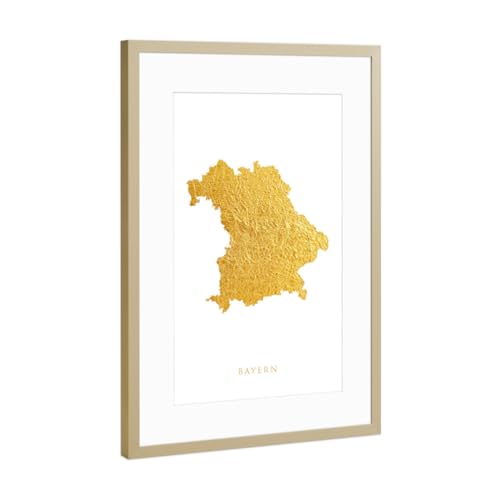artboxONE Poster mit Rahmen Gold 60x40 cm Bayern Gold Karte von Michael Tompsett - gerahmtes Poster von artboxONE