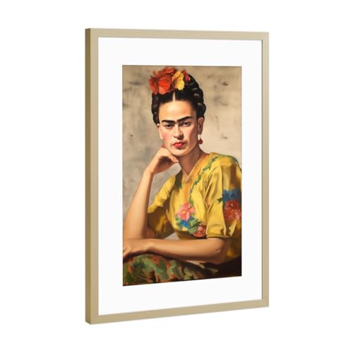 artboxONE Poster mit Rahmen Gold 60x40 cm Mexikanische Frida von Carina - gerahmtes Poster artboxONE Poster mit Rahmen Gold 60x40 cm Mexikanische Frida von Carina - gerahmtes Poster von artboxONE
