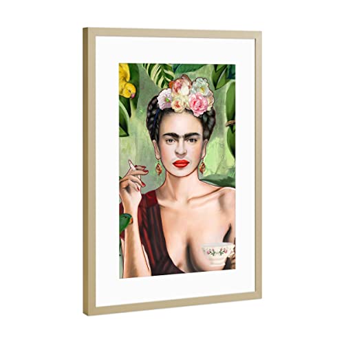 artboxONE Poster mit Rahmen Gold 75x50 cm Frida Con Amigos von Nettsch - gerahmtes Poster von artboxONE