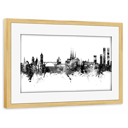 artboxONE Poster mit Rahmen Kiefer 30x20 cm Luxembourg City Skyline Black von Michael Tompsett - gerahmtes Poster von artboxONE