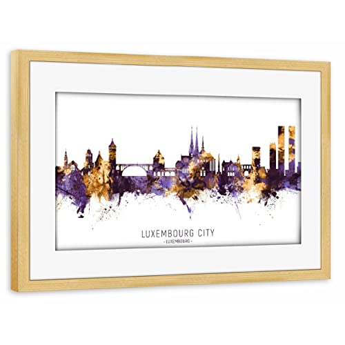 artboxONE Poster mit Rahmen Kiefer 75x50 cm Luxembourg City Skyline PurpleGold von Michael Tompsett von artboxONE