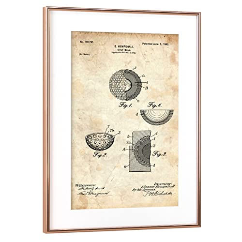 artboxONE Poster mit Rahmen Kupfer 30x20 cm Golfball Entwurf (Antik) von Artkuu - gerahmtes Poster von artboxONE