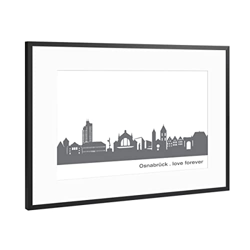 artboxONE Poster mit Rahmen Schwarz (Metallic) 60x40 cm OSNABRÜCK 02 Dunkelgraue Skyline von 44spaces von artboxONE