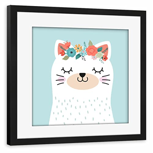 artboxONE Poster mit Rahmen schwarz 50x50 cm Kids Art Katze Frida von TW Living - gerahmtes Poster von artboxONE