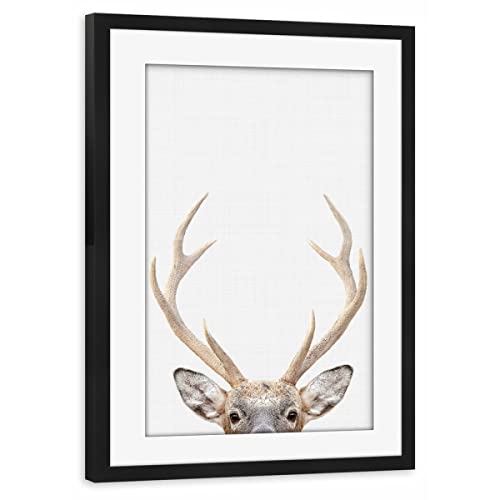 artboxONE Poster mit Rahmen schwarz 60x40 cm Deer Portrait (Color) von Vivid Atelier - gerahmtes Poster von artboxONE