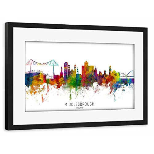 artboxONE Poster mit Rahmen schwarz 75x50 cm Middlesbrough England Skyline txt von Michael Tompsett von artboxONE