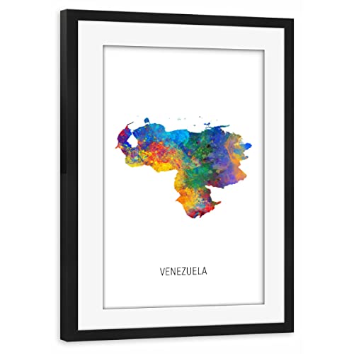 artboxONE Poster mit Rahmen schwarz 75x50 cm Venezuela Watercolor Map von Michael Tompsett - gerahmtes Poster von artboxONE