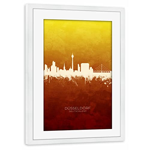 artboxONE Poster mit Rahmen weiß 30x20 cm Düsseldorf Skyline RedYellow von Michael Tompsett - gerahmtes Poster von artboxONE