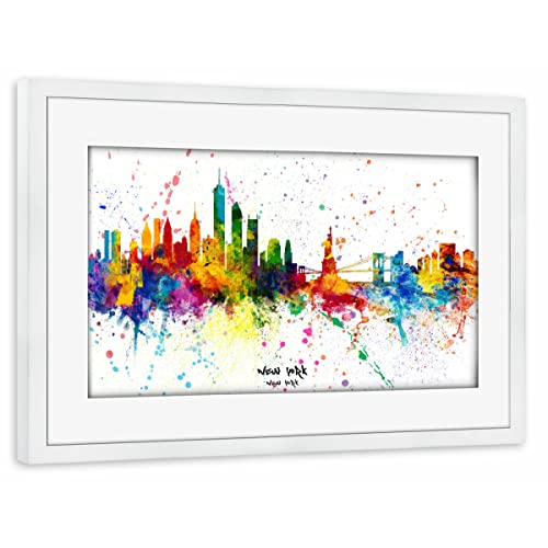 artboxONE Poster mit Rahmen weiß 30x20 cm New York Skyline Splash von Michael Tompsett - gerahmtes Poster von artboxONE