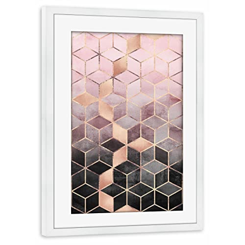 artboxONE Poster mit Rahmen weiß 60x40 cm Pink Grey Gradient Cubes von Elisabeth Frederiksson - gerahmtes Poster von artboxONE