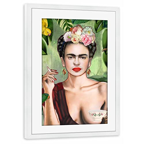 artboxONE Poster mit Rahmen weiß 75x50 cm Frida Con Amigos von Nettsch - gerahmtes Poster von artboxONE