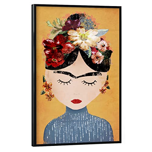 artboxONE Poster mit schwarzem Rahmen 45x30 cm Frida Kahlo Menschen Frida (Yellow Version) - Bild Frida Female Frau von artboxONE