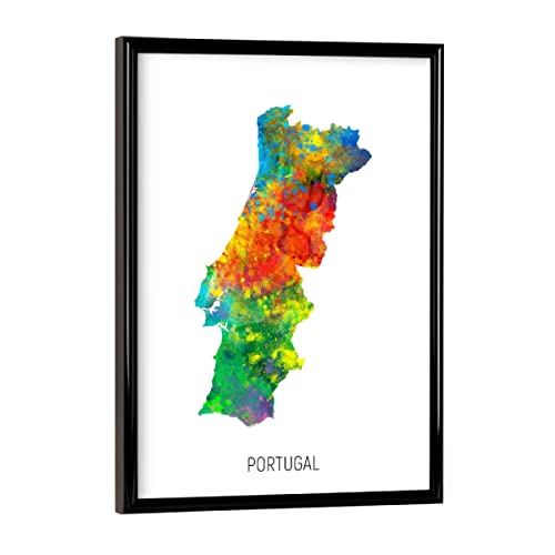 artboxONE Poster mit schwarzem Rahmen 18x13 cm Kartografie Portugal Watercolor Map - Bild Portugal Painting Portugal von artboxONE