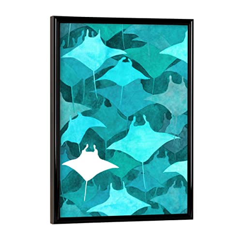 artboxONE Poster mit schwarzem Rahmen 18x13 cm Natur Blue Manta - Bild Manta aquarell Blue von artboxONE