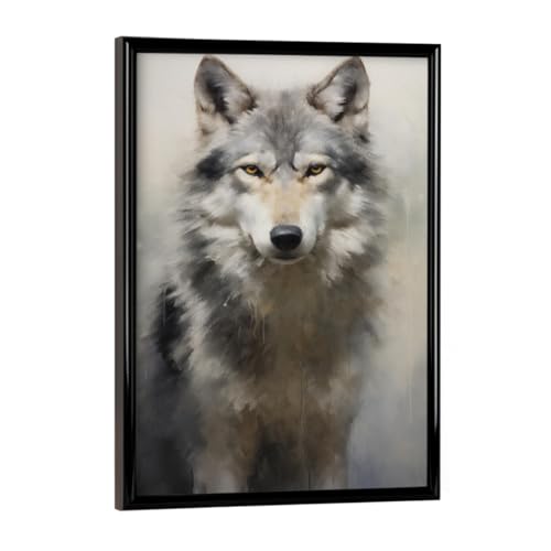 artboxONE Poster mit schwarzem Rahmen 18x13 cm Natur Grauer Wolf-Gemälde - Bild Tier grau impressionistisch von artboxONE