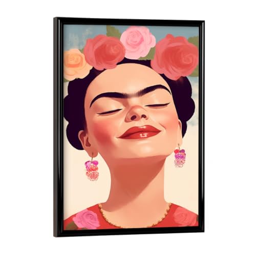 artboxONE Poster mit schwarzem Rahmen 18x13 cm Natur Happy Frida - Bild Bild Frida Kahlo Blumen bunt von artboxONE