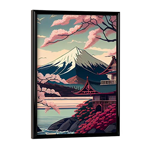 artboxONE Poster mit schwarzem Rahmen 18x13 cm Natur Kirschblüte - Tempel in Pink - Bild kirschblüte von artboxONE