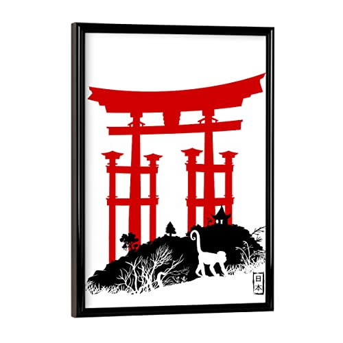 artboxONE Poster mit schwarzem Rahmen 18x13 cm Schwarzweiß Rotes Torii in Japan - Bild Torii AFFE asmr von artboxONE