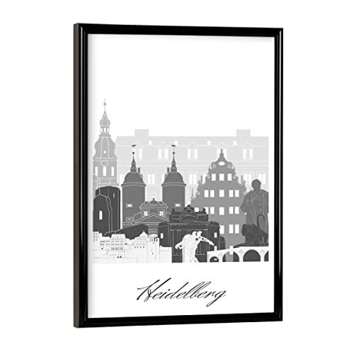 artboxONE Poster mit schwarzem Rahmen 18x13 cm Städte Heidelberger Skyline schwarz weiß - Bild Heidelberg von artboxONE