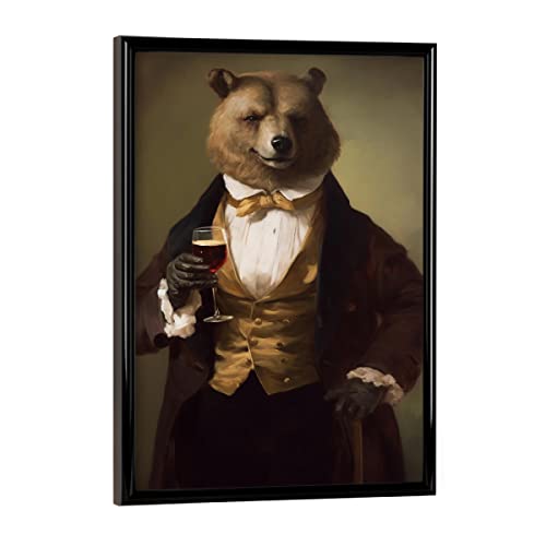 artboxONE Poster mit schwarzem Rahmen 18x13 cm Tiere Herr Bär - Bild bär antike malerei braunbär von artboxONE