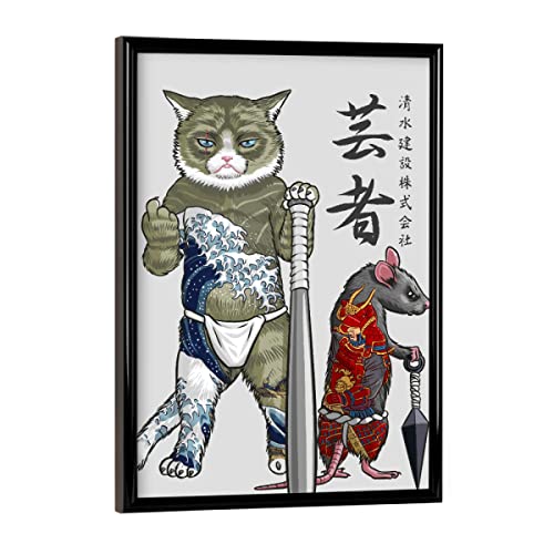 artboxONE Poster mit schwarzem Rahmen 18x13 cm Tiere Maus und Katze Yakuza - Bild Maus Japan japanisch von artboxONE