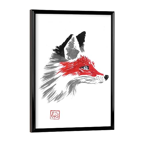 artboxONE Poster mit schwarzem Rahmen 18x13 cm Tiere Red Fox hochwertiger Design Kunstdruck - Bild Fuchs Japan Sumie von artboxONE