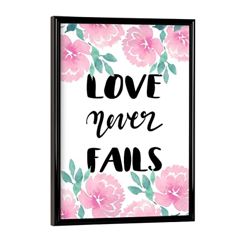 artboxONE Poster mit schwarzem Rahmen 18x13 cm Typografie Love Never Fails n.1 - Bild Love Blumen Boyfriend von artboxONE