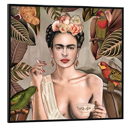 artboxONE Poster mit schwarzem Rahmen 20x20 cm Natur Frida Con Amigos Bohemian - Bild Frida Kahlo Bohemian Boho von artboxONE