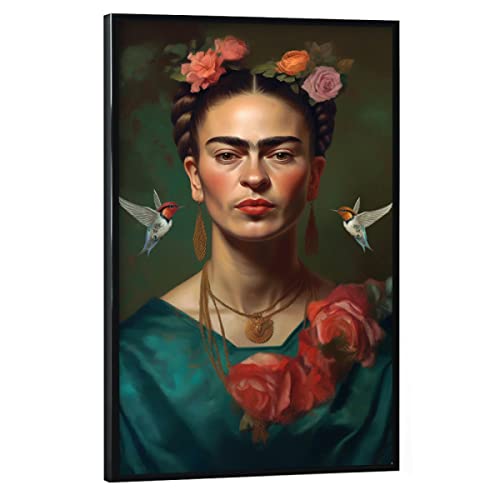 artboxONE Poster mit schwarzem Rahmen 30x20 cm Floral Frida Kahlo Color - Bild Frida Kahlo Blumen fine Art von artboxONE