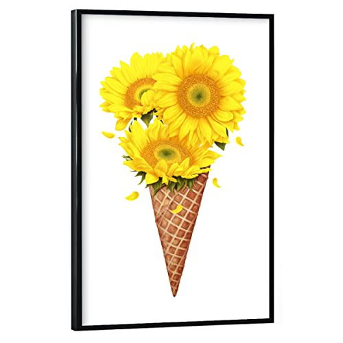 artboxONE Poster mit schwarzem Rahmen 30x20 cm Floral Ice Cream with Sunflowers - Bild Ice Cream Beautiful Blumen von artboxONE