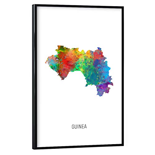 artboxONE Poster mit schwarzem Rahmen 30x20 cm Kartografie Guinea Watercolor Map - Bild Guinea map Painting von artboxONE