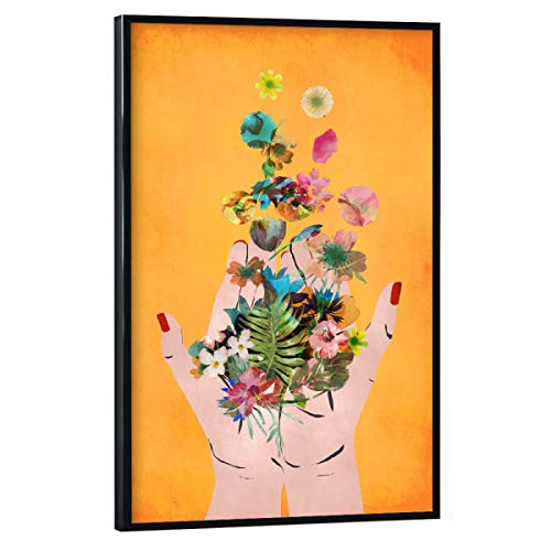 artboxONE Poster mit schwarzem Rahmen 30x20 cm Menschen Frida`s Hands (orange) - Bild Frida Blumen dekorativ von artboxONE