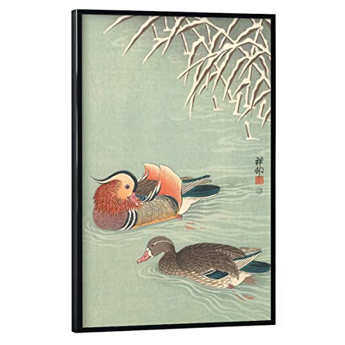 artboxONE Poster mit schwarzem Rahmen 30x20 cm Natur Mandarinenten - Bild Ente gemälde Japan von artboxONE