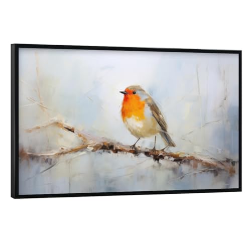 artboxONE Poster mit schwarzem Rahmen 30x20 cm Natur Ölgemälde eines Rotkehlchens - Bild Tier von artboxONE