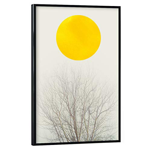 artboxONE Poster mit schwarzem Rahmen 30x20 cm Natur Winter Morning - Bild Baum gelb Silhouette von artboxONE