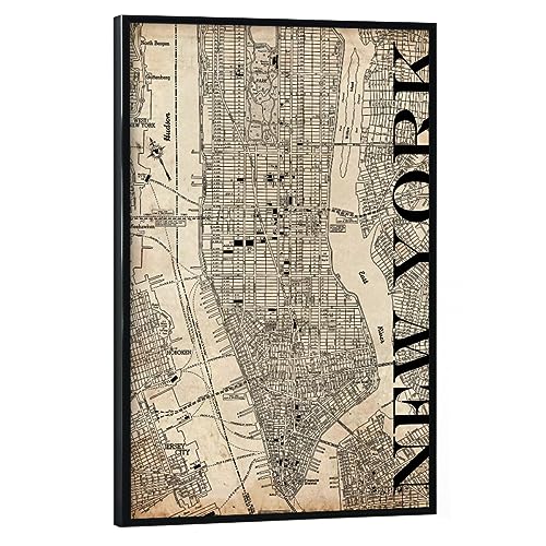 artboxONE Poster mit schwarzem Rahmen 30x20 cm New York NYC Städte/New York Retro Map New York Grunge - Bild Karte von artboxONE