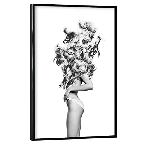 artboxONE Poster mit schwarzem Rahmen 30x20 cm Prints & Kunstdrucke Abstrakt Strength - Bild stärke Flammen Frau von artboxONE