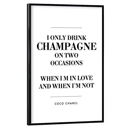 artboxONE Poster mit schwarzem Rahmen 30x20 cm Schwarzweiß Champagne Quote - Bild Coco Chanel von artboxONE
