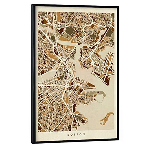 artboxONE Poster mit schwarzem Rahmen 30x20 cm Städte Boston Massachusetts Street Map - Bild Street map von artboxONE