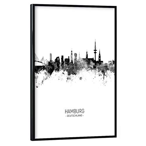 artboxONE Poster mit schwarzem Rahmen 30x20 cm Städte Hamburg Germany Skyline BW - Bild Hamburg Cityscape Deutschland von artboxONE