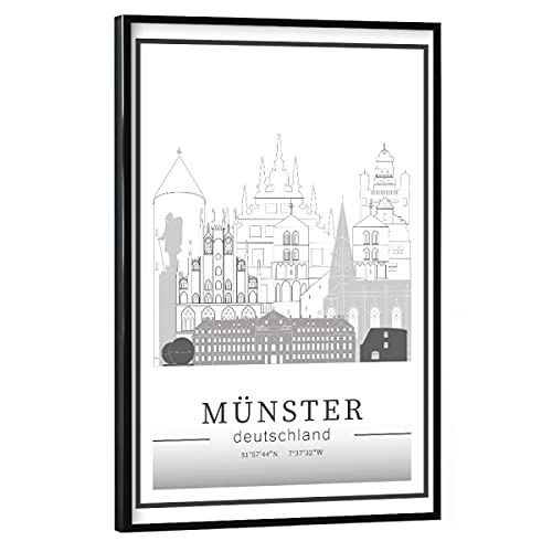 artboxONE Poster mit schwarzem Rahmen 30x20 cm Städte Münster Skyline line Art - Bild münster Black and White City von artboxONE