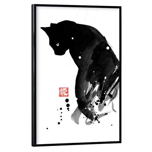 artboxONE Poster mit schwarzem Rahmen 30x20 cm Tiere Spots cat hochwertiger Design Kunstdruck - Bild cat Chat Katze von artboxONE