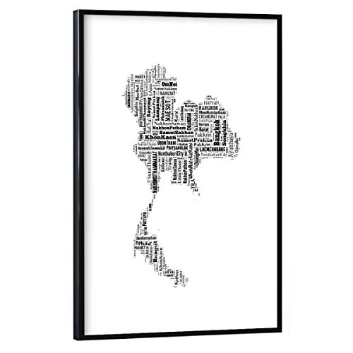 artboxONE Poster mit schwarzem Rahmen 30x20 cm Typografie Thailand Map Black - Bild Karte Asien Land von artboxONE