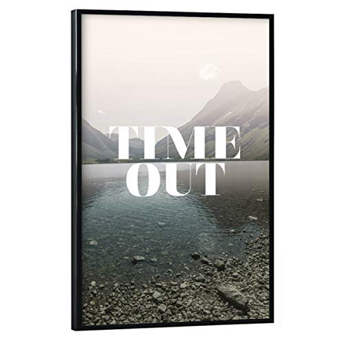 artboxONE Poster mit schwarzem Rahmen 30x20 cm Typografie Time Out - Bild Norwegen auszeit Berge von artboxONE