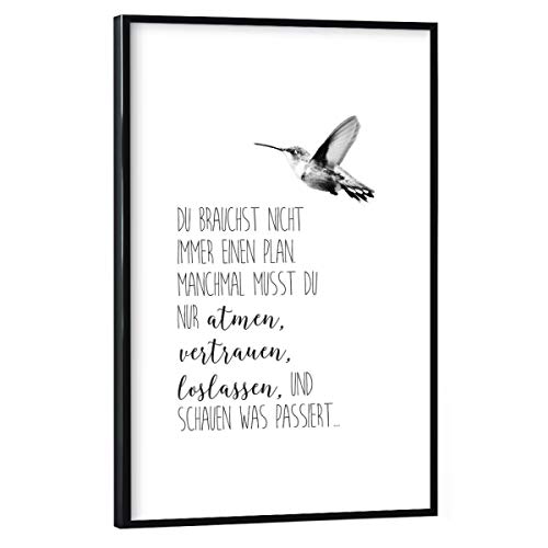 artboxONE Poster mit schwarzem Rahmen 30x20 cm Typografie Zuversicht - Bild Typografie kolibri Leben von artboxONE